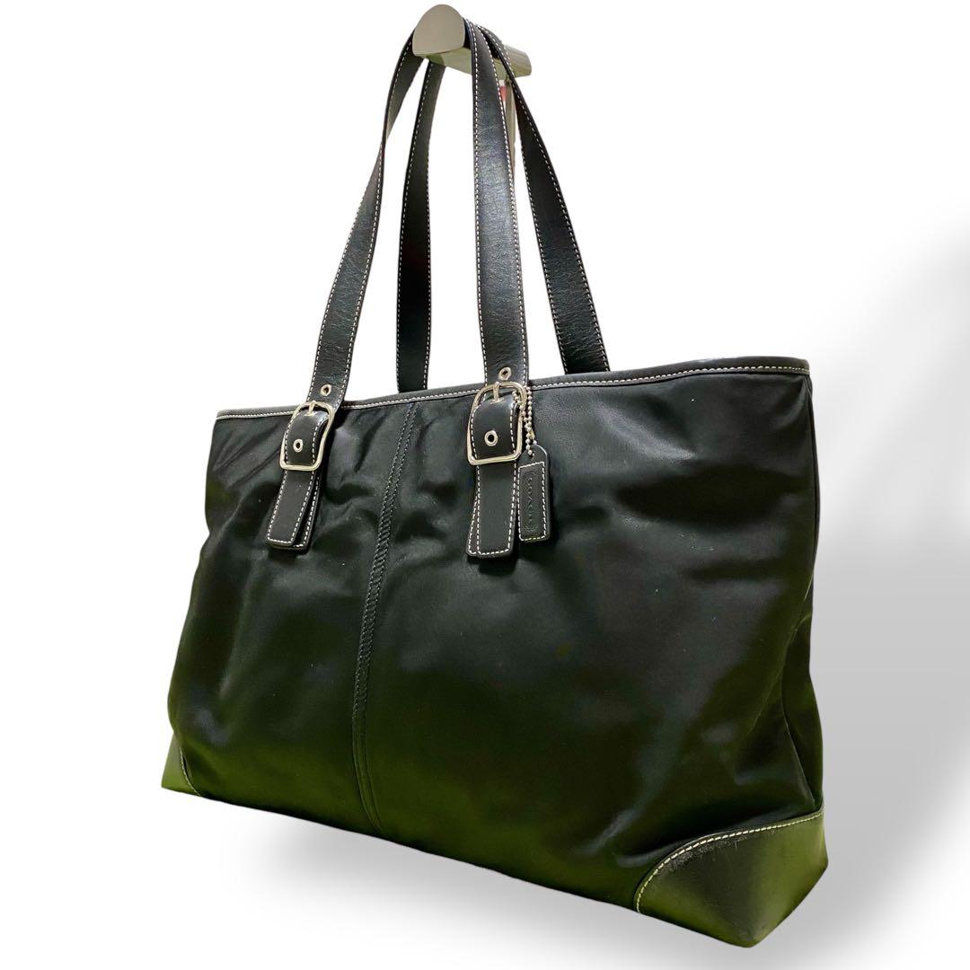 COACHコーチ トートバッグ　ナイロンレザー　ビジネス使用可能　ブラック　黒