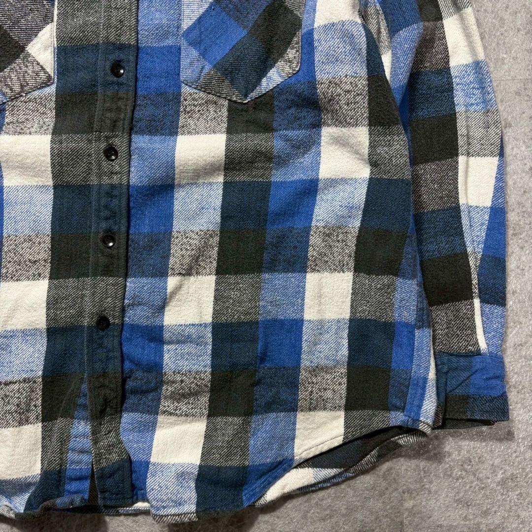 90s FIVE BROTHER ブロックチェック 青 ブルー ヘビネル L