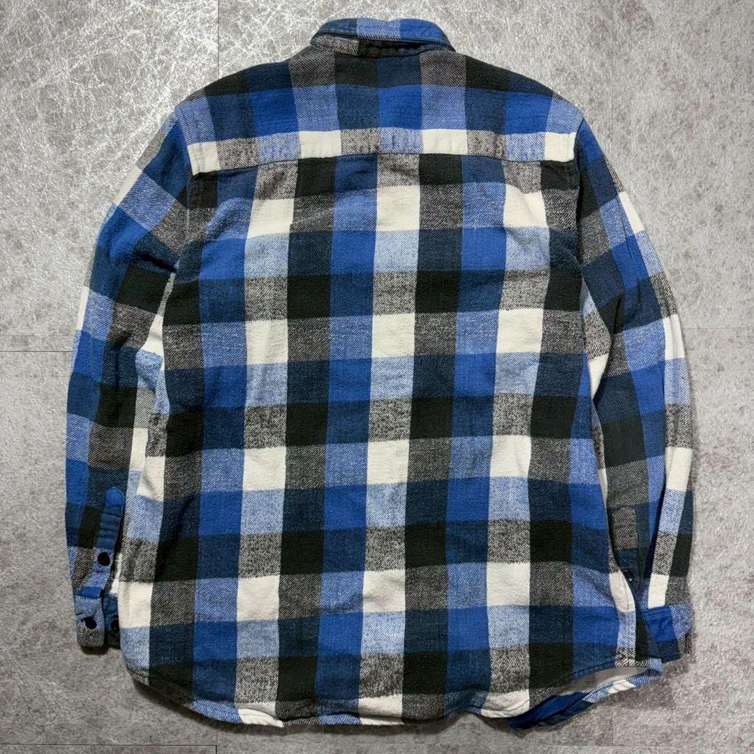 90s FIVE BROTHER ブロックチェック 青 ブルー ヘビネル L