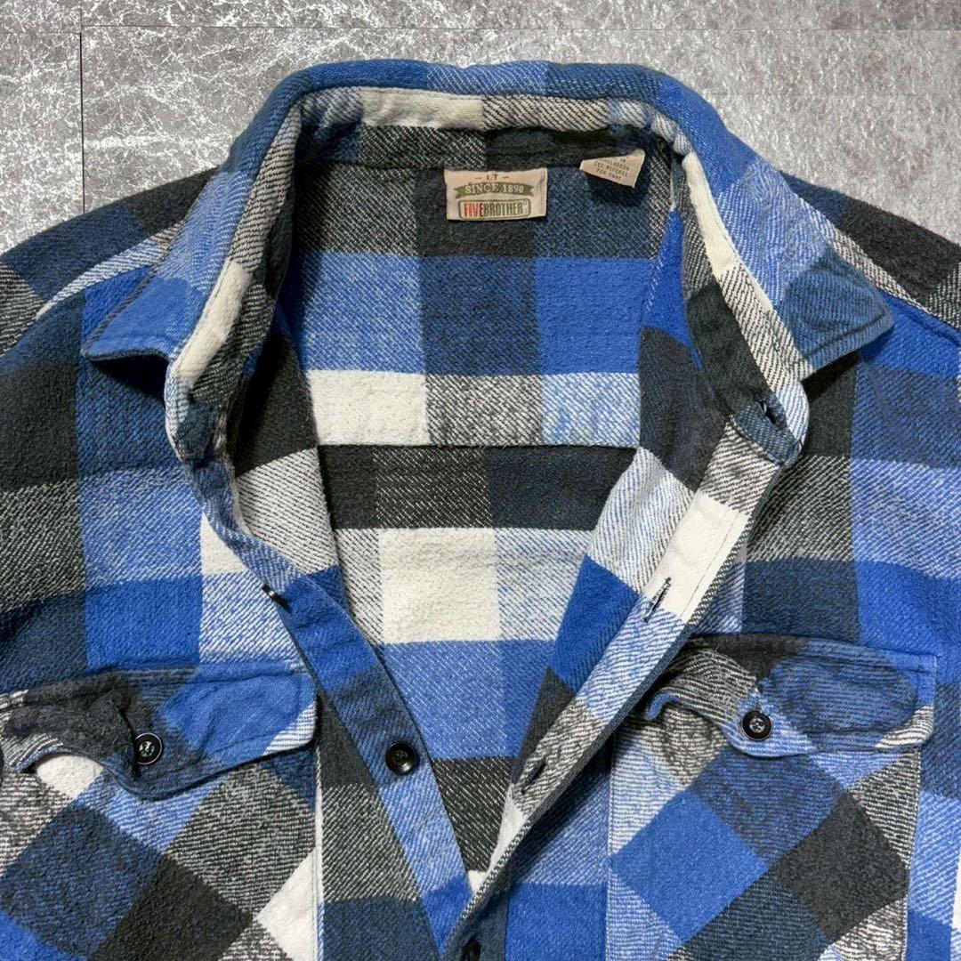 90s FIVE BROTHER ブロックチェック 青 ブルー ヘビネル L