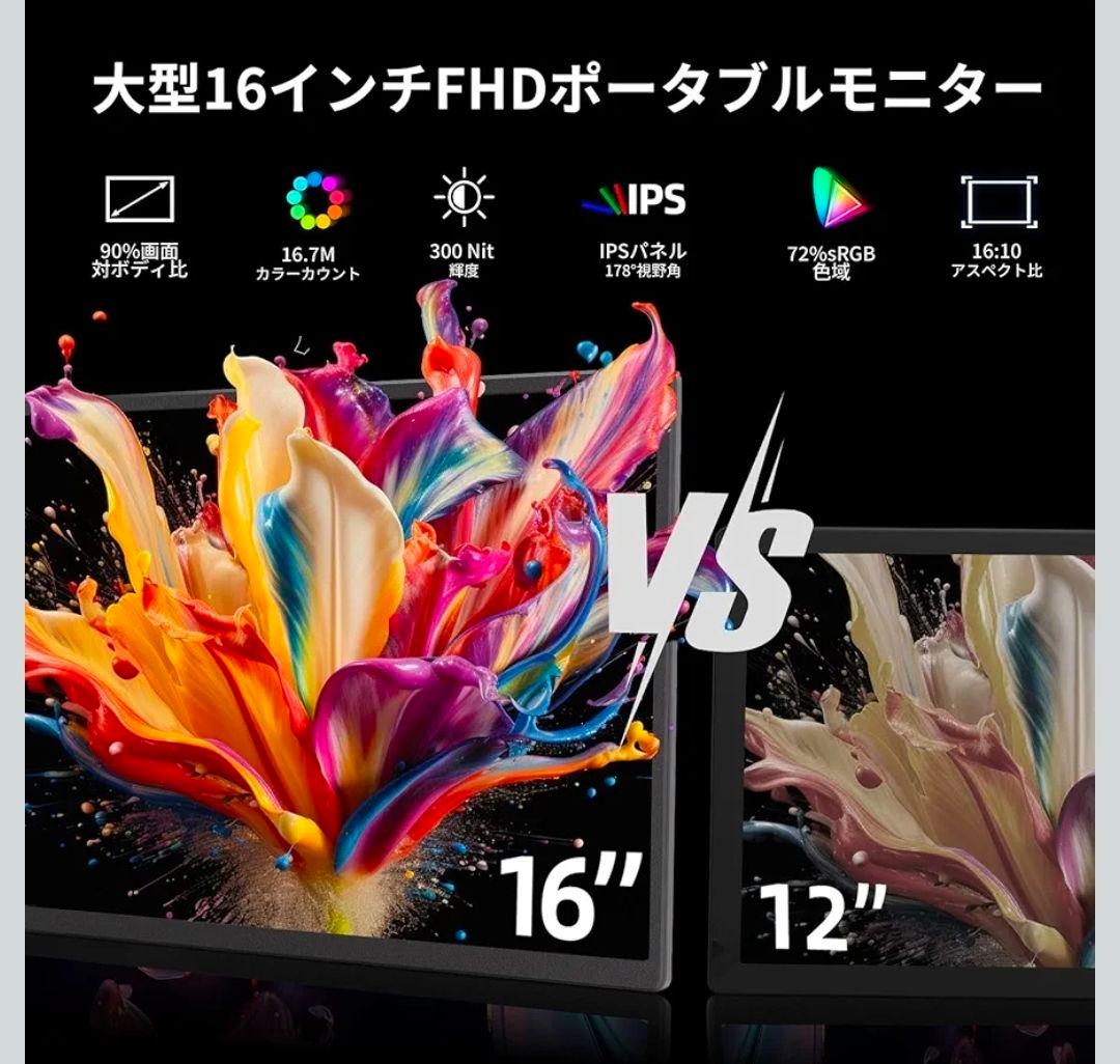モバイルモニター 16インチ ポータブルモニター 1200P FHD