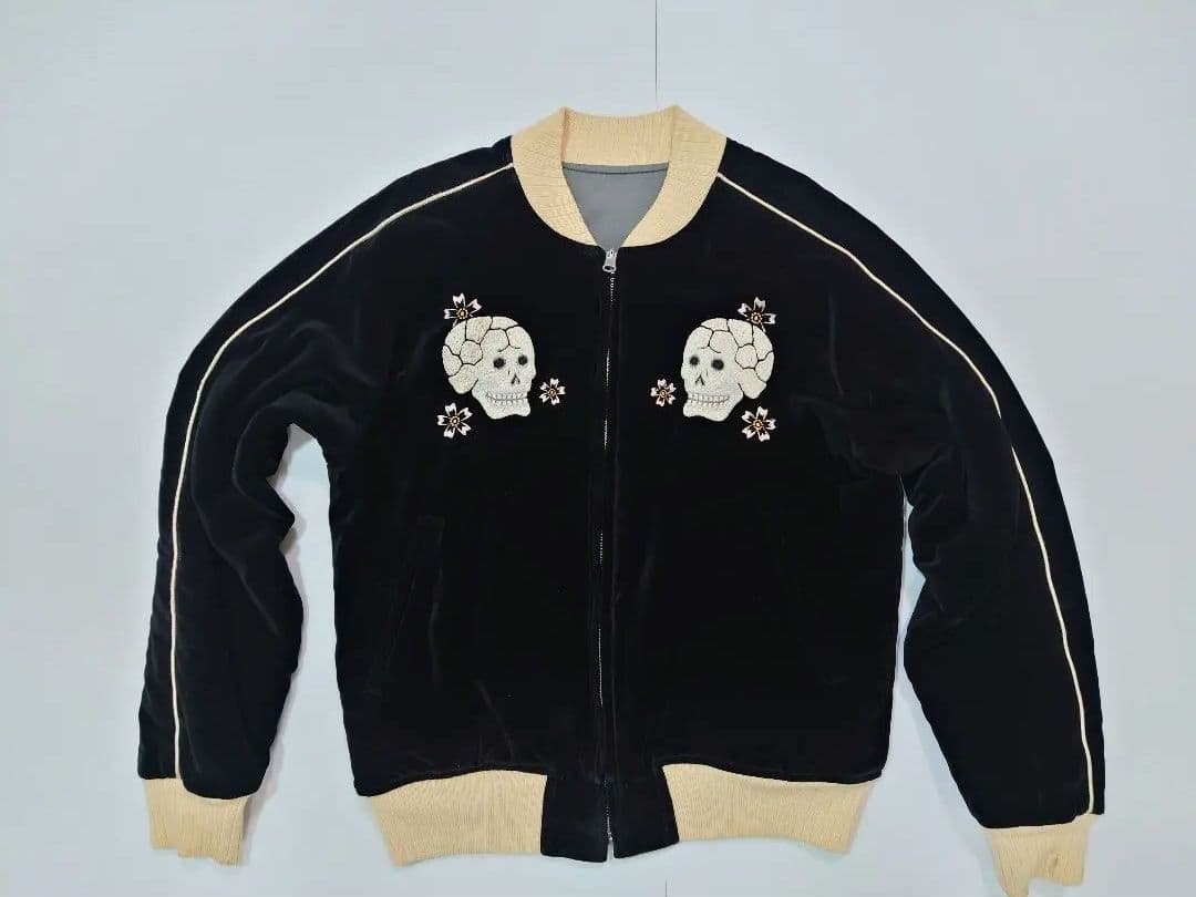 フェローズ　Fellows　黒 ベロア　別珍　ドクロ　ベルベット　 スカジャン