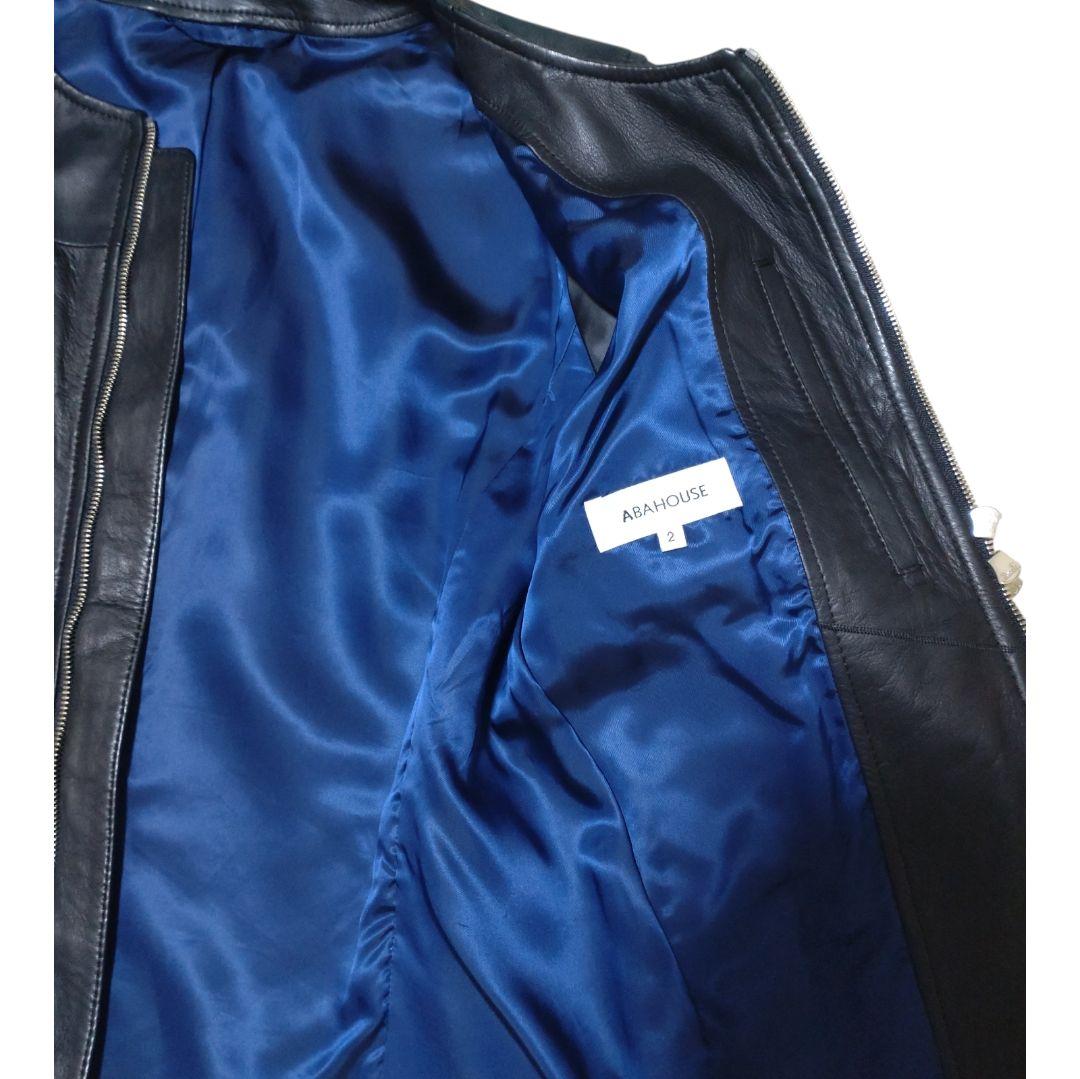 ABAHOUSE 本革 ノーカラージャケット ブラック レディース L相当