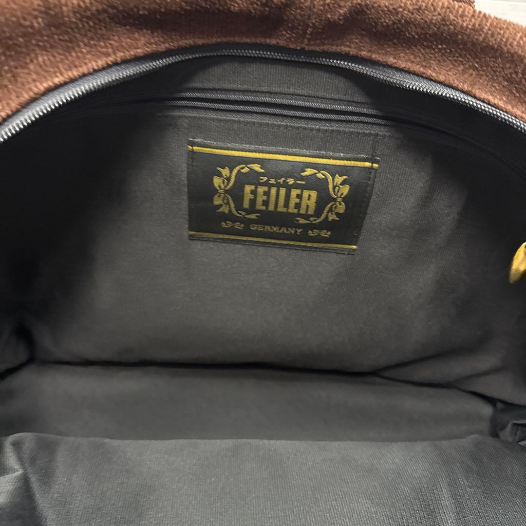 (美品)大人気、フェイラー、ボストンバッグ、大容量、シェニール織、人気色、茶、金