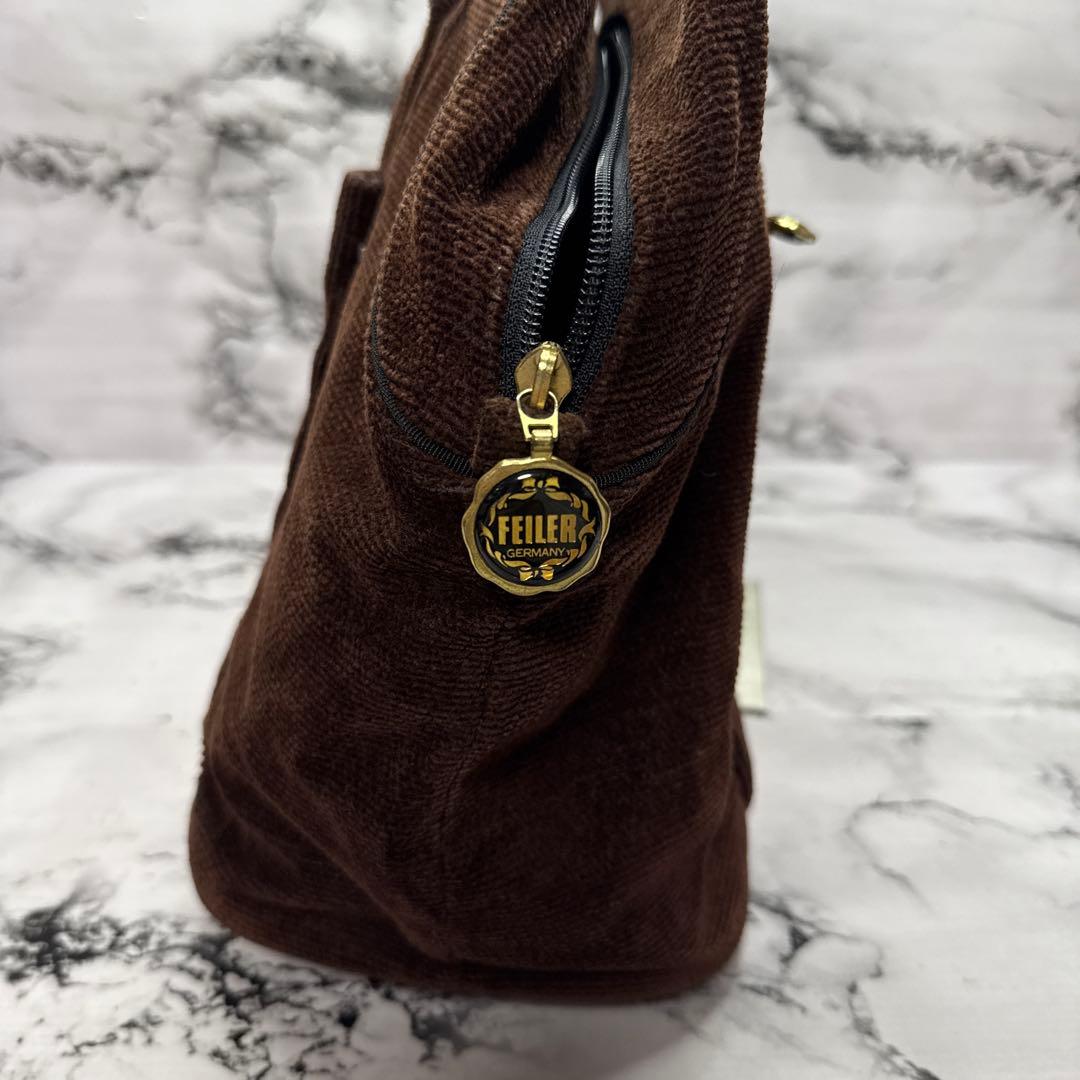 (美品)大人気、フェイラー、ボストンバッグ、大容量、シェニール織、人気色、茶、金