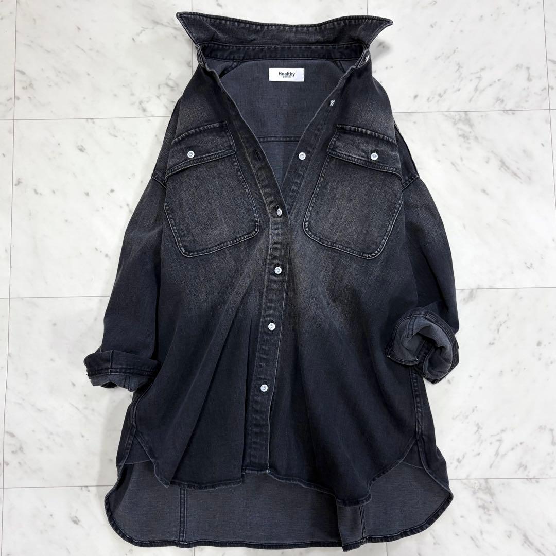 極美品✨ヘルシーデニム　アーモンド　デニムシャツ　オーバーサイズ　ゆったり　黒
