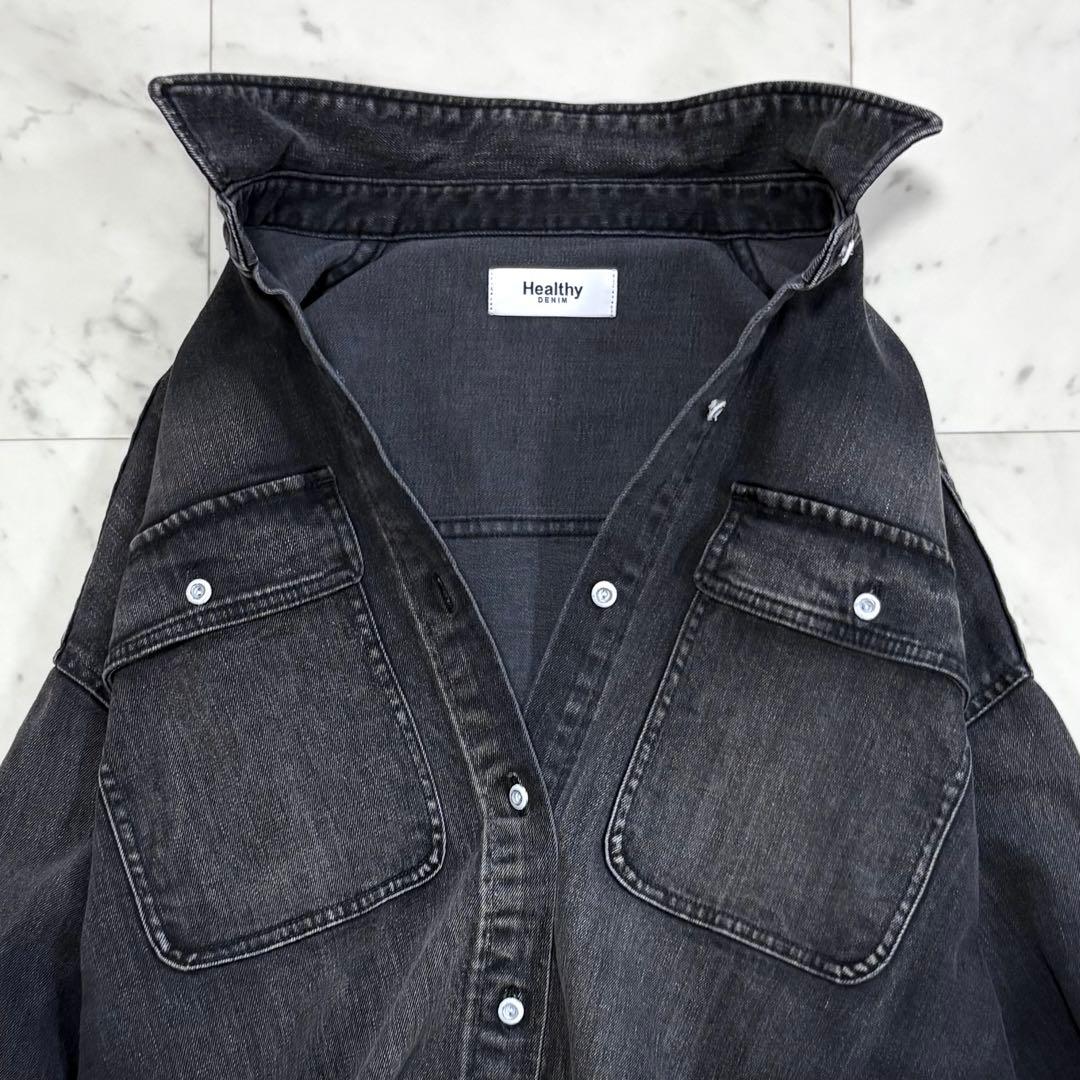 極美品✨ヘルシーデニム　アーモンド　デニムシャツ　オーバーサイズ　ゆったり　黒