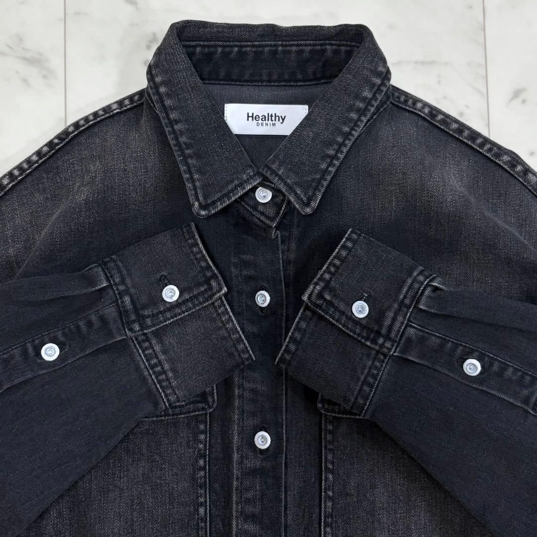 極美品✨ヘルシーデニム　アーモンド　デニムシャツ　オーバーサイズ　ゆったり　黒