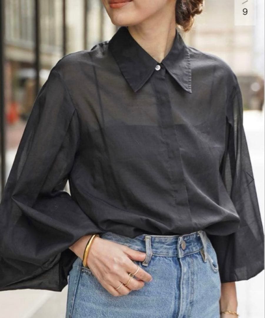 DeuxiemeClasse シースルーバルーンスリーブシャツ ブラック