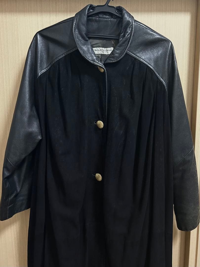 BALENCIAGA レザー 切替 ロングコート
