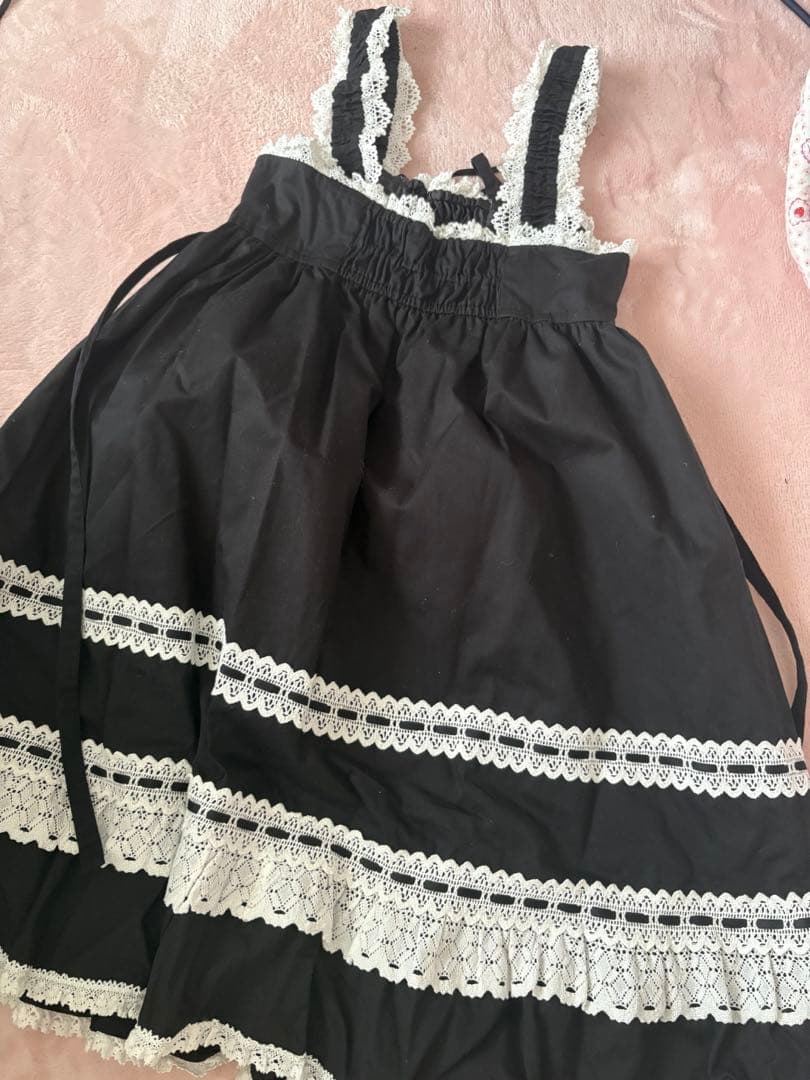 BABY ベビードールジャンパースカート 黒×オフ白 リボンコームつき