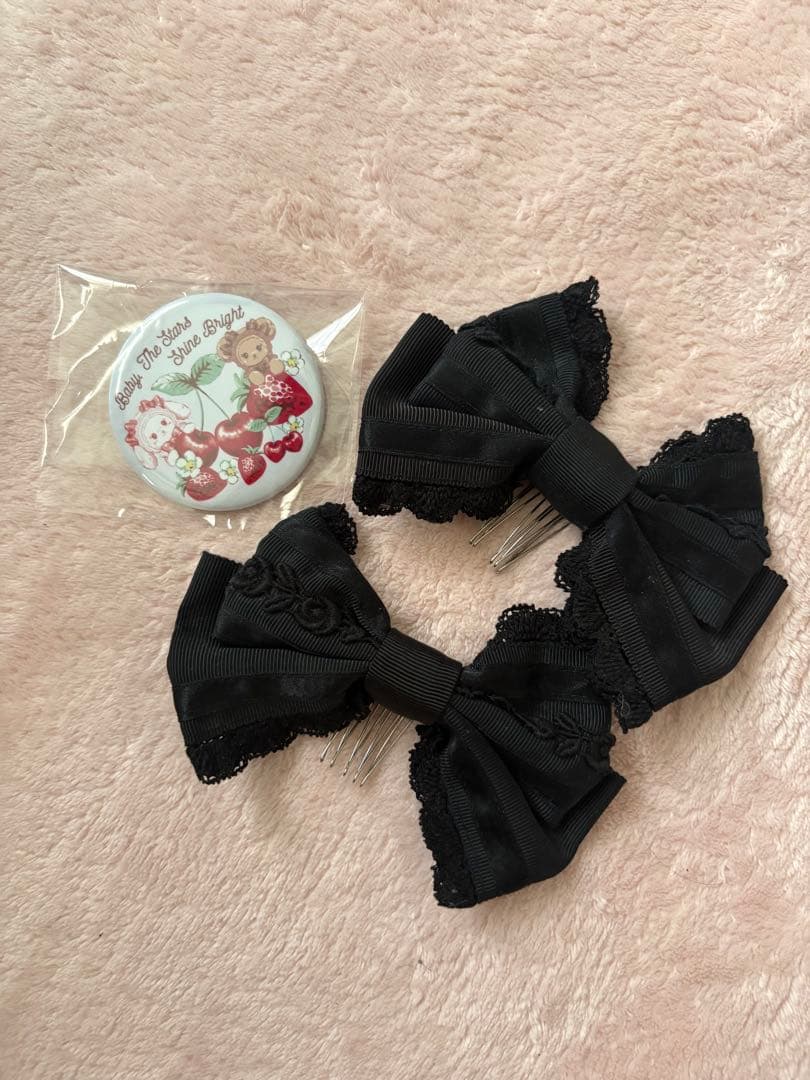 BABY ベビードールジャンパースカート 黒×オフ白 リボンコームつき