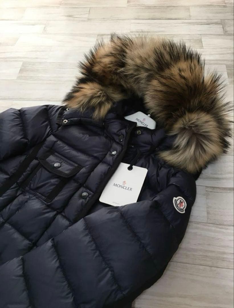 【新品本物】サイズ0 モンクレール エルミファーネイビー ラクーンファー