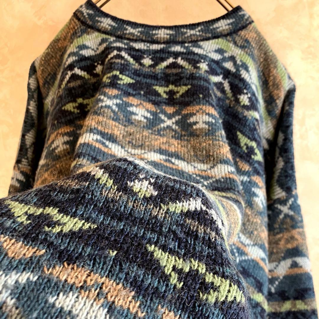 希少 80's フランス製 C.P.COMPANY ウールセーター 青 XL