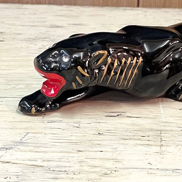 ビンテージ　ブラックパンサー２体セット　陶器　置物　黒豹