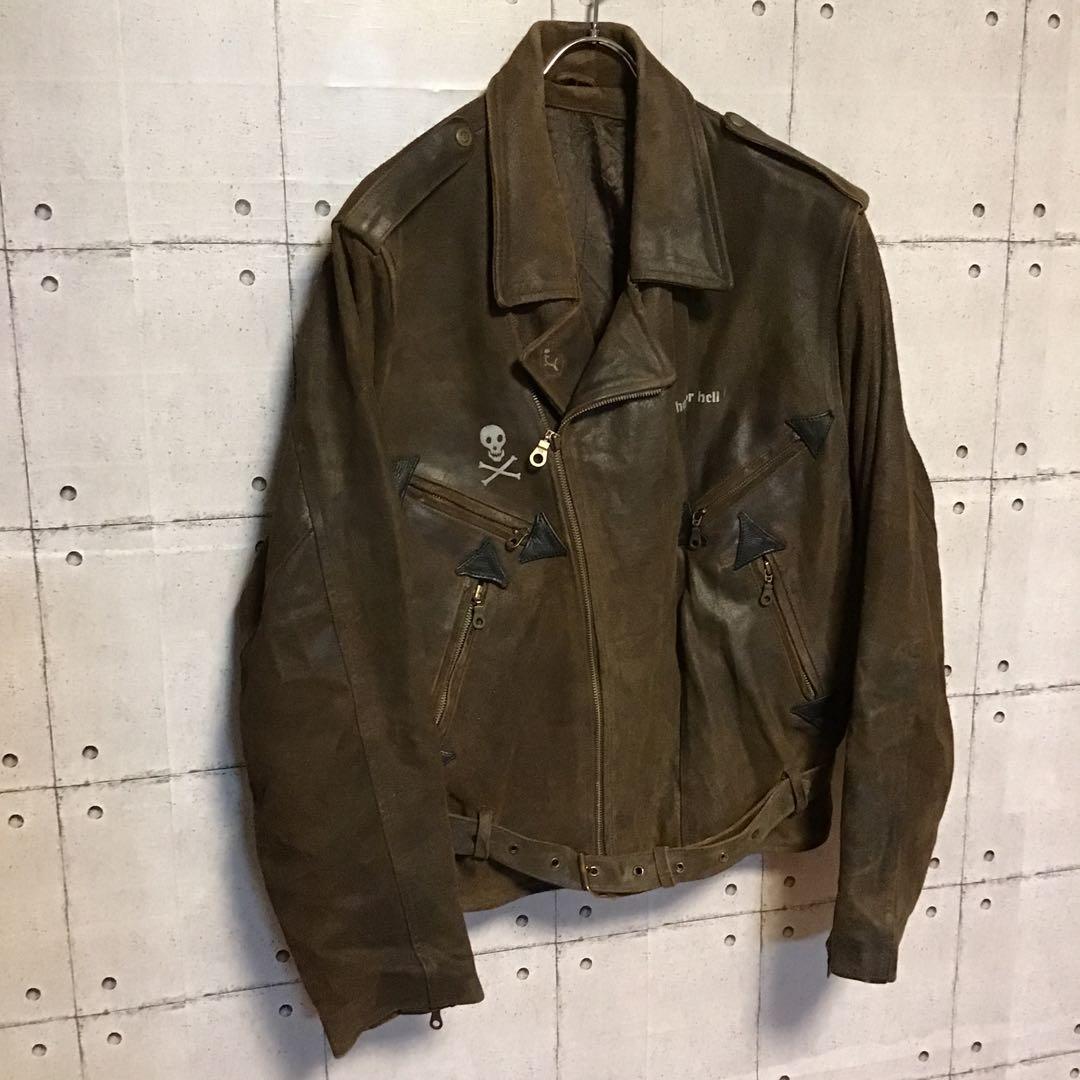 ユーロ　ビンテージ　ダブルライダース　レザー　ステンシル　ペイント　カスタム