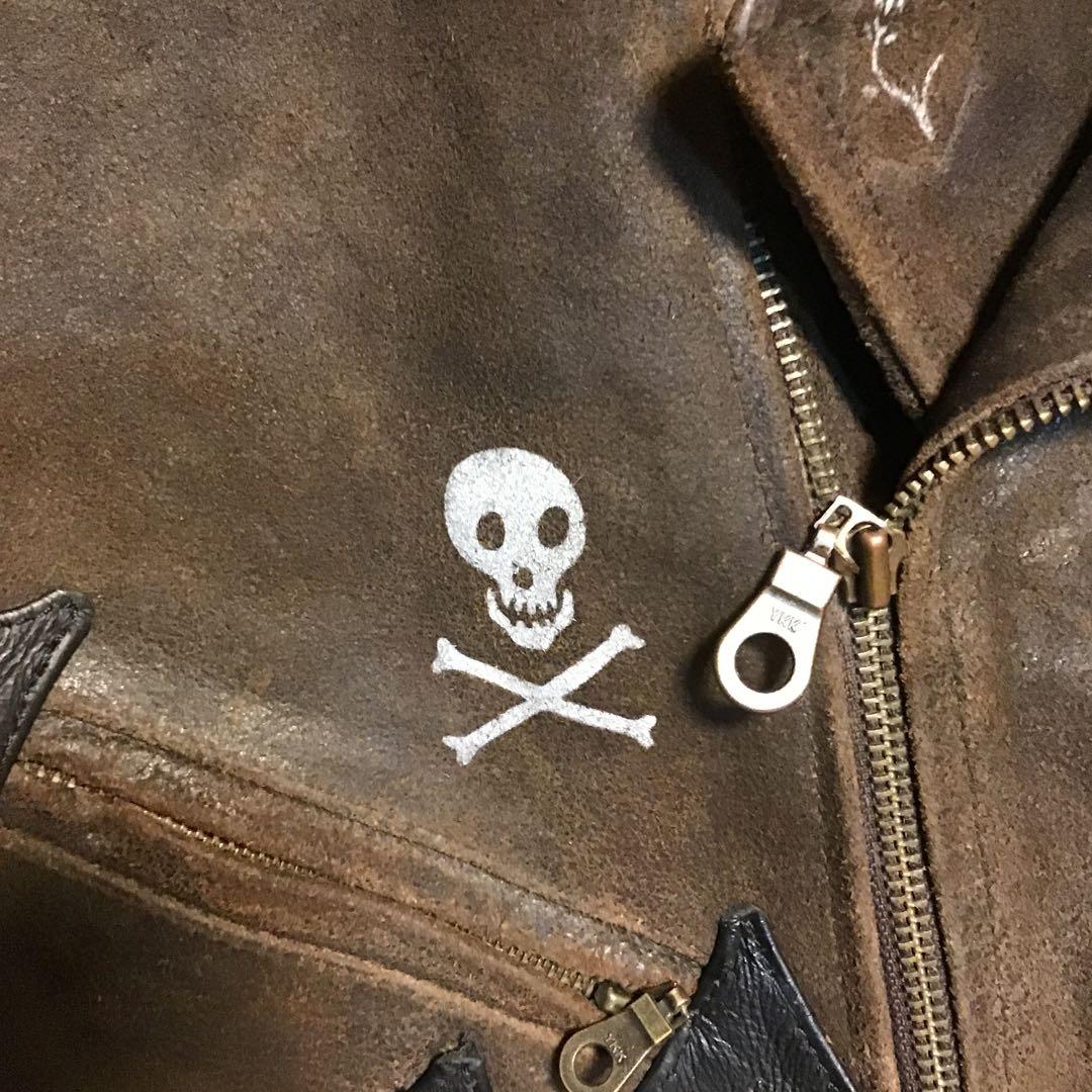 ユーロ　ビンテージ　ダブルライダース　レザー　ステンシル　ペイント　カスタム