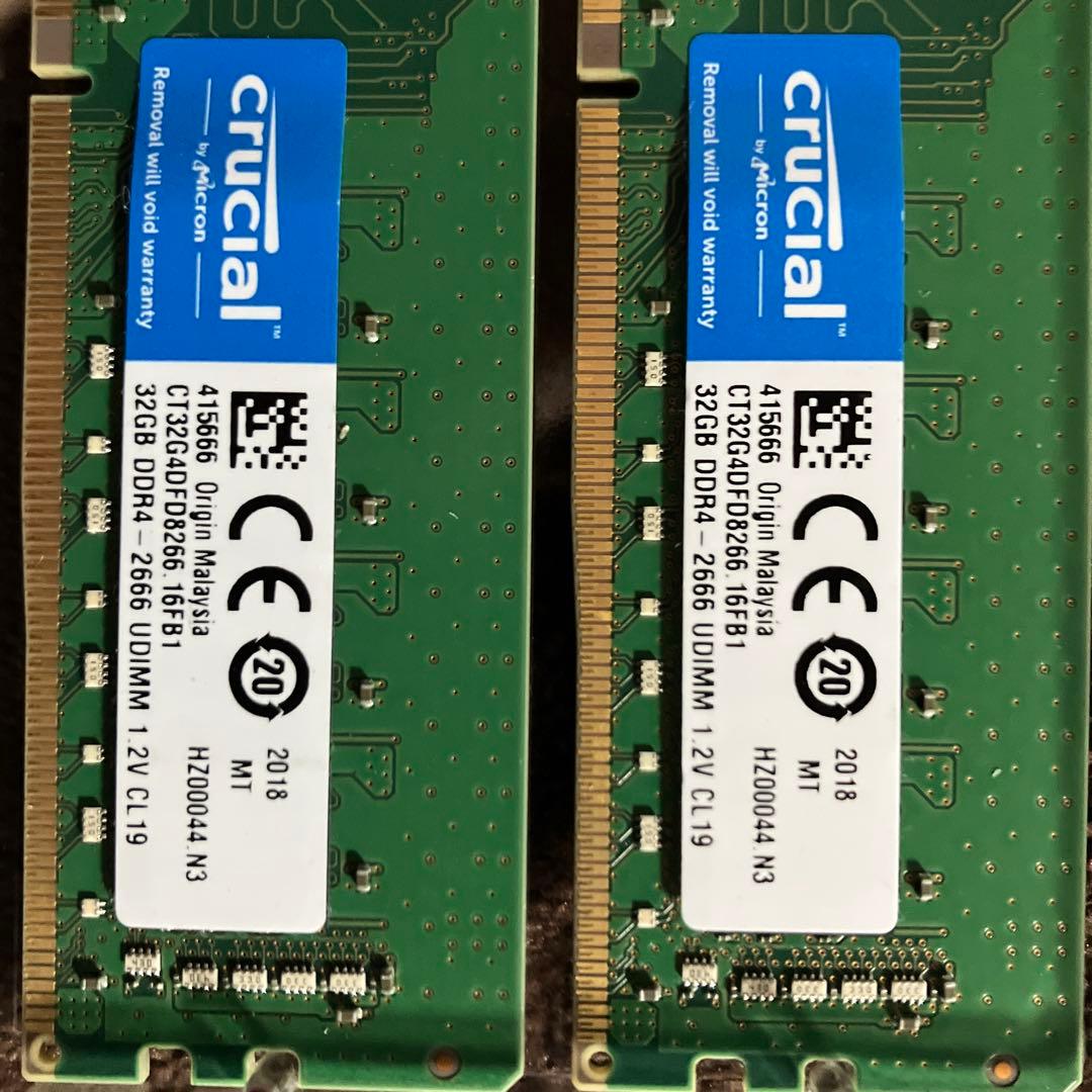 Crucial 32GB×2 DDR4 2666MHz UDIMMメモリ
