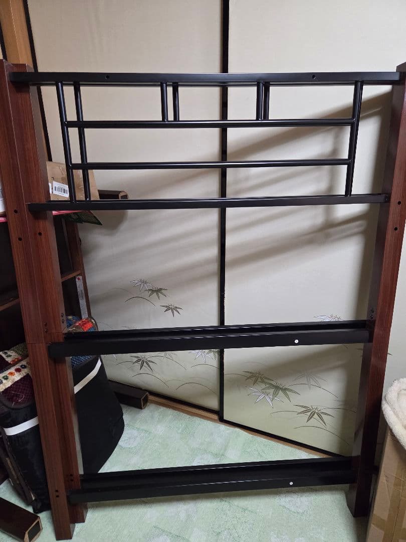 Chic ZONE ロフトベッド ブラック&ブラウン木目