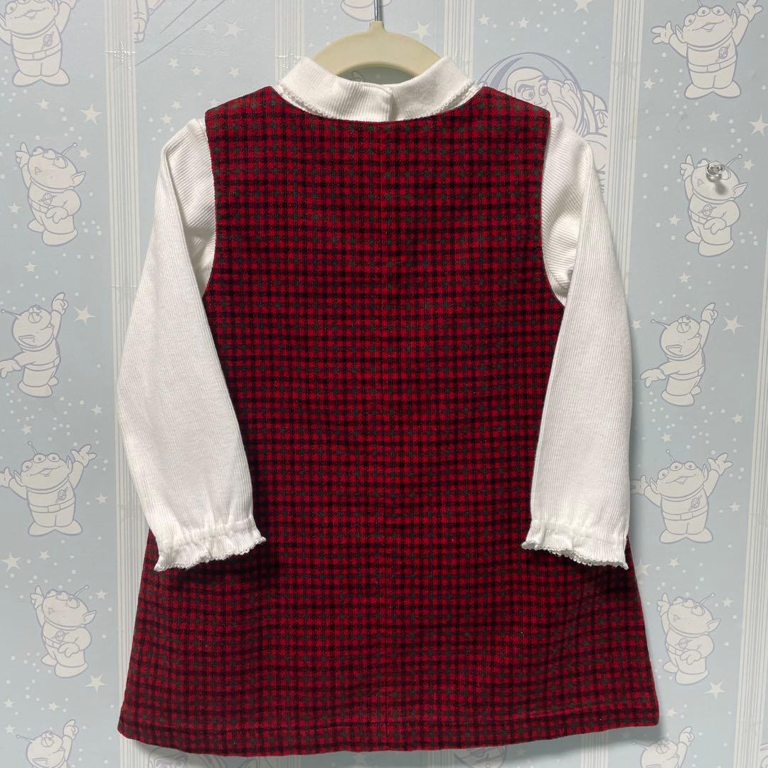 美品familiarファミリア♡ジャンバースカート＆綿タートルブラウスSET90