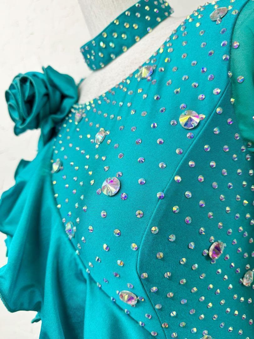 ミミ【Lサイズ】エメラルドグリーン　フリルワンピースドレス　ｇ034