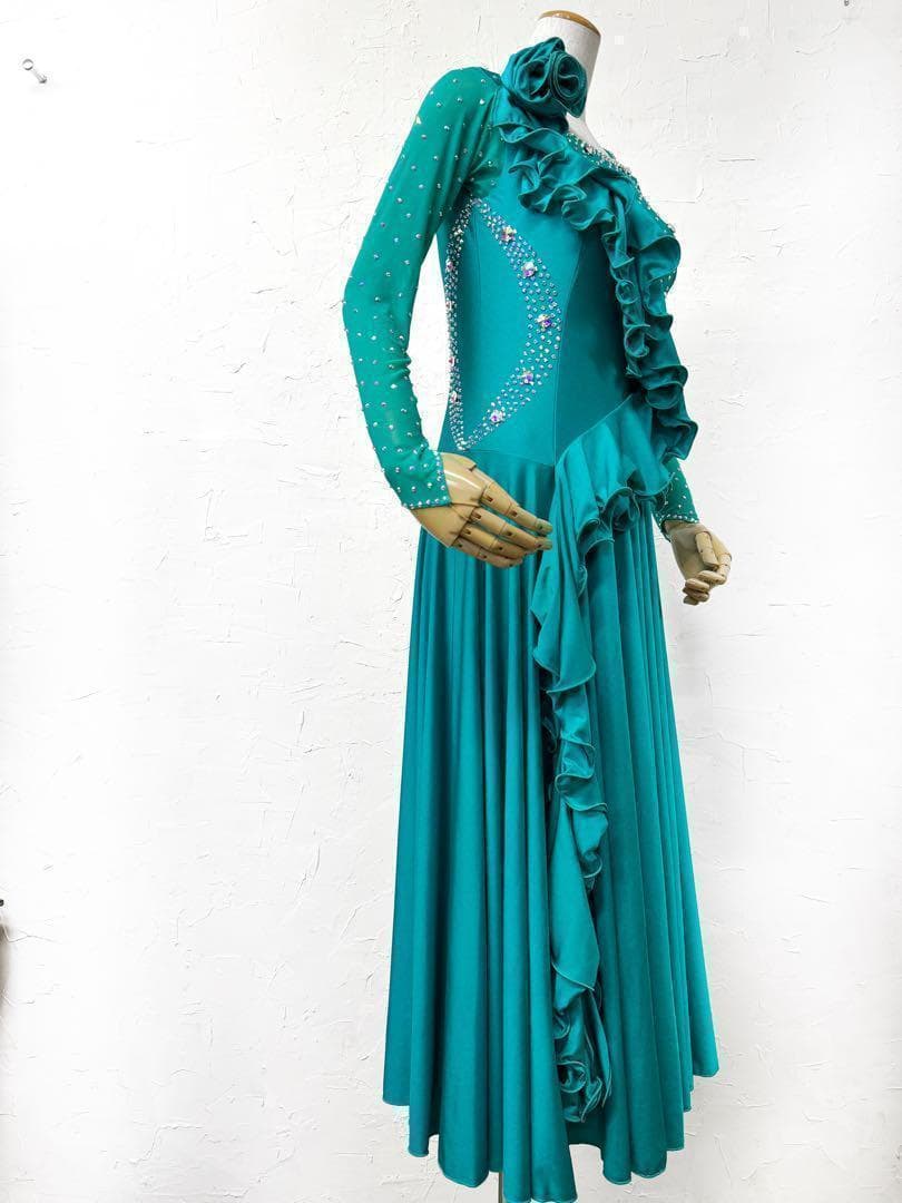 ミミ【Lサイズ】エメラルドグリーン　フリルワンピースドレス　ｇ034