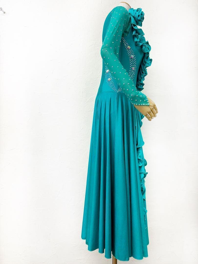 ミミ【Lサイズ】エメラルドグリーン　フリルワンピースドレス　ｇ034