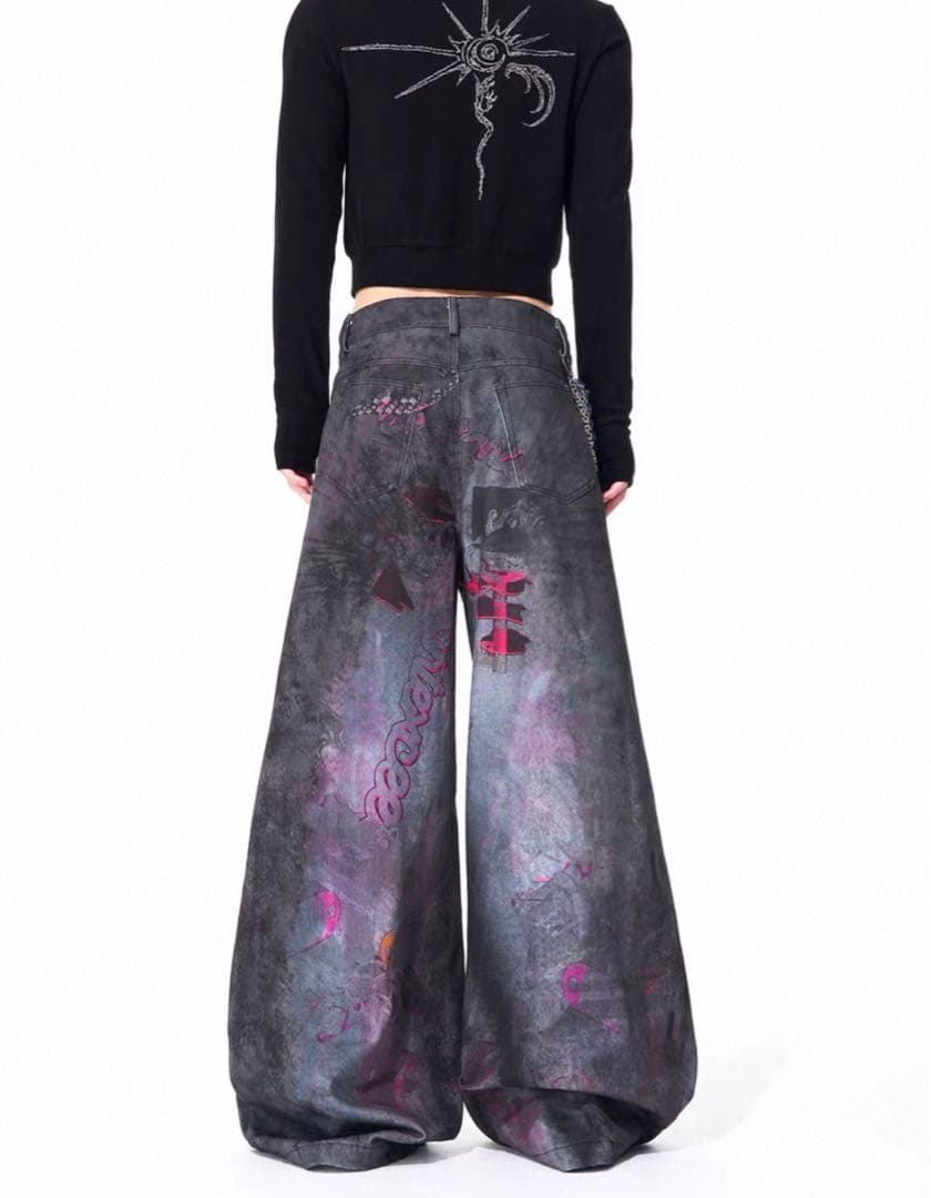 STARTEXCEEDEND グラフィック　ワイドレッグデニム