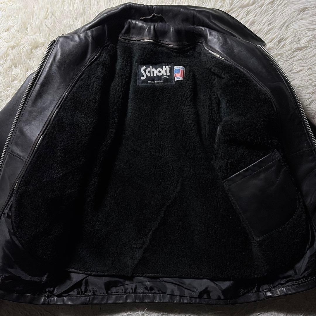 【米国製】schott ライダースジャケット 642 本革　黒　36 USA製