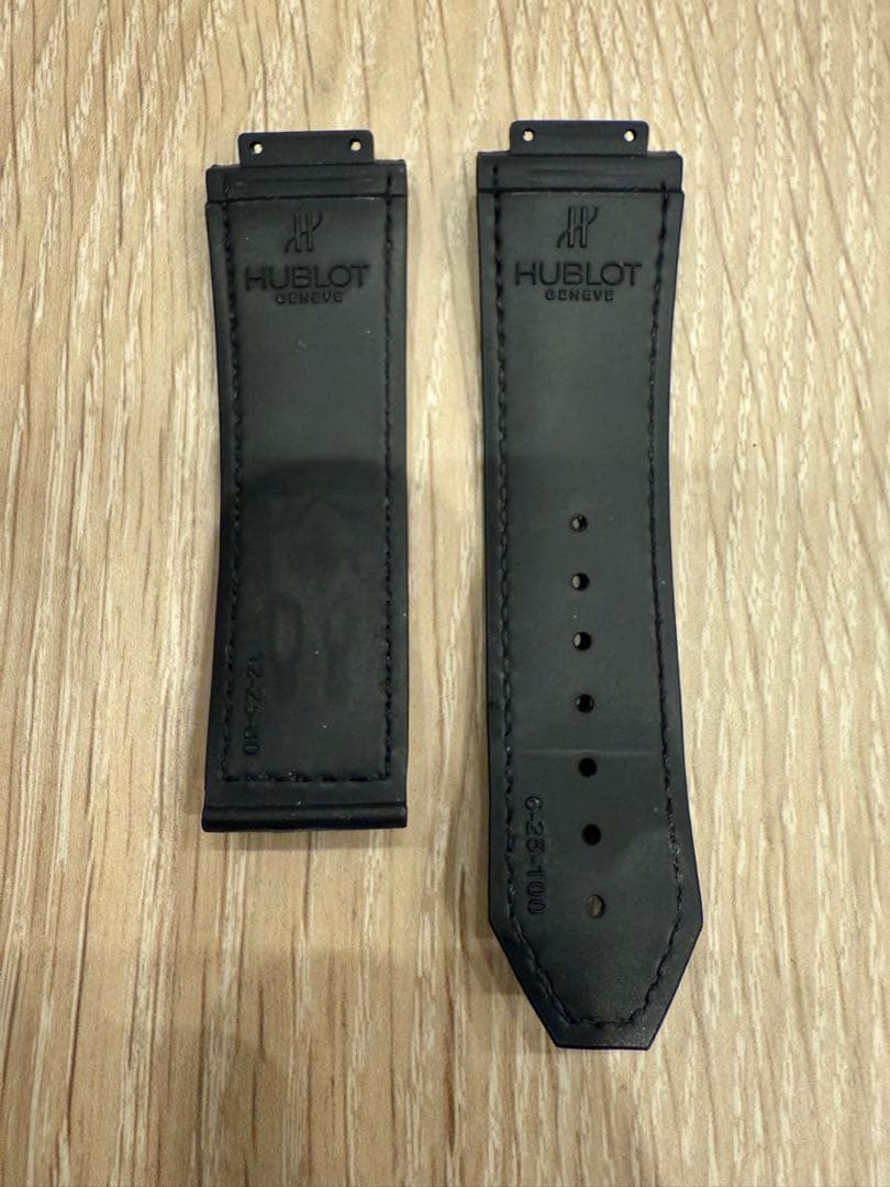 美品 ウブロ ビッグバン 純正ベルト 黒クロコ レザーラバーベルト25mm ツヤ