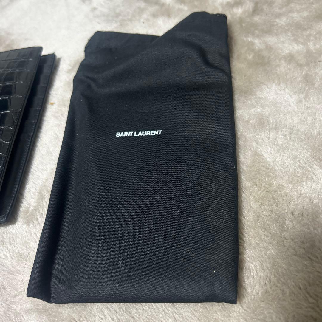 SAINT LAURENT ブラック 長財布 クロコダイル型押し