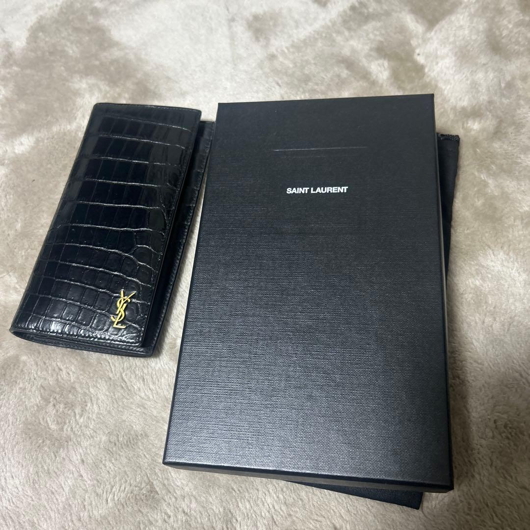 SAINT LAURENT ブラック 長財布 クロコダイル型押し