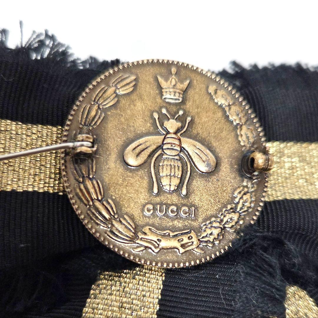 ✨レア GUCCI リボン ブローチ パール ブラック ゴールド