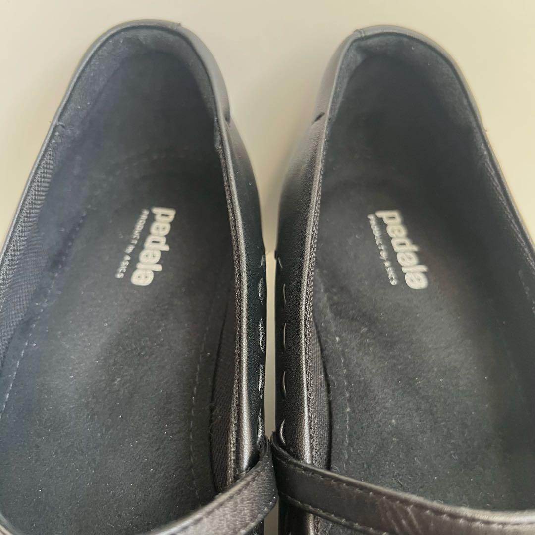 完売品　美品　アシックス　ペダラ　ストラップ　パンプス　レザー　黒　23㎝　EE