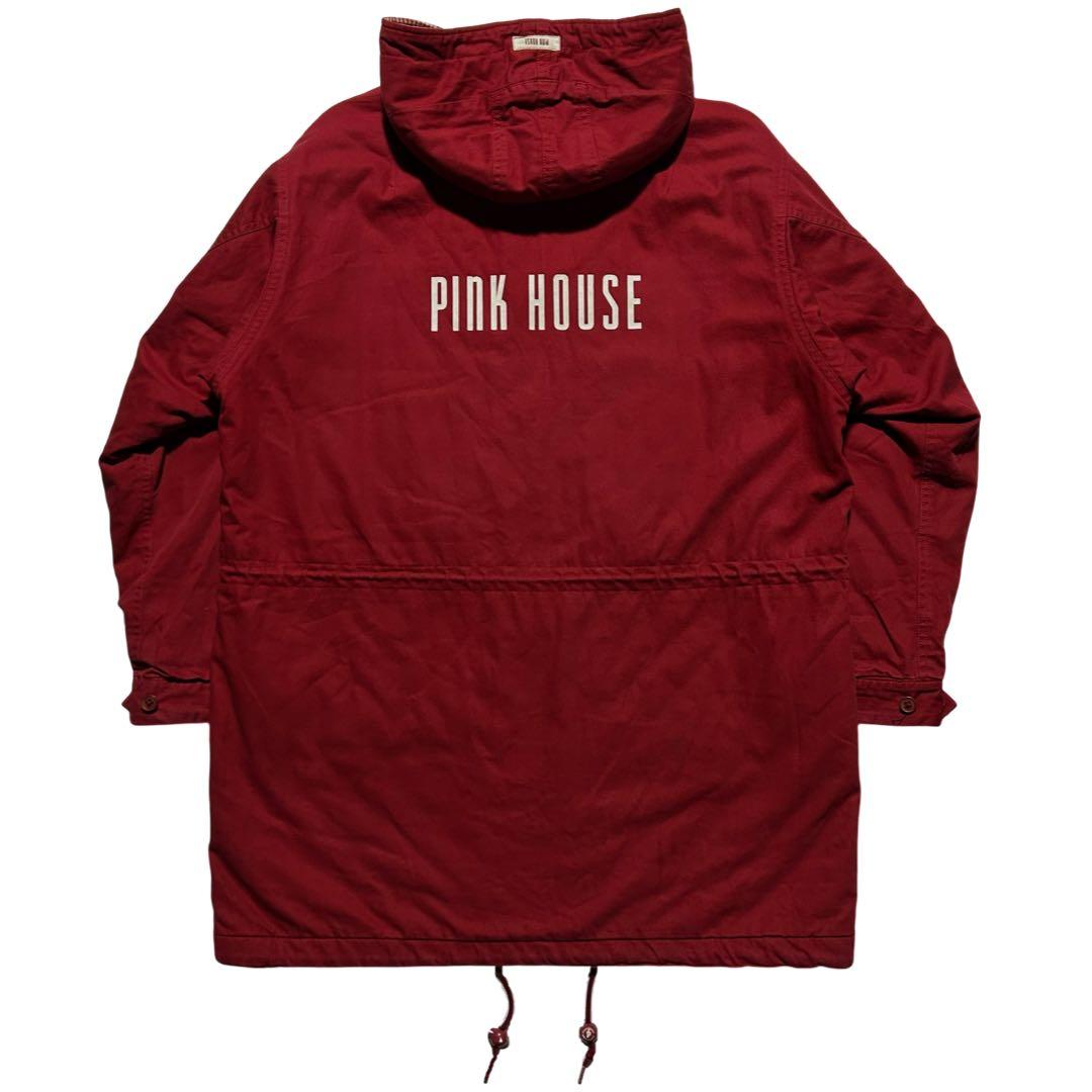 90s PINK HOUSE モッズコート ギンガムチェック ロゴ 赤 フード