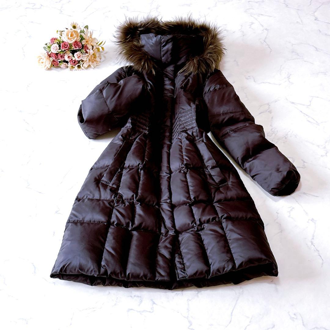 23区 オンワード ゆったり シレータフタ ロングダウンコート 黒 40 細見え