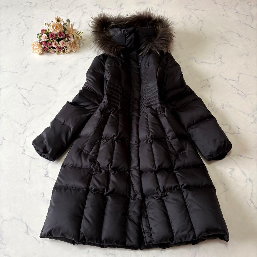 23区 オンワード ゆったり シレータフタ ロングダウンコート 黒 40 細見え