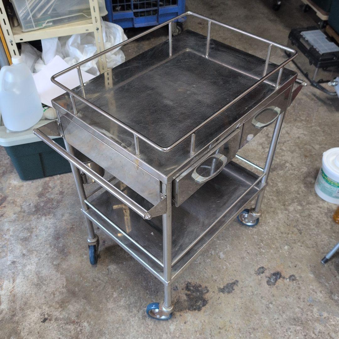 ステンレス製 医療用引出し付カート メディカルワゴン 回診車 キャスター付作業台