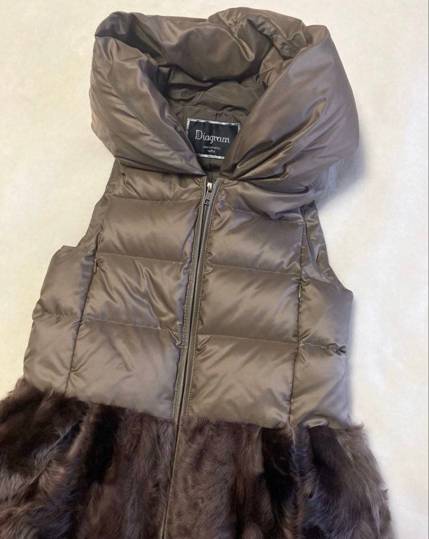 未使用級✨Diagram ラムファー切替 ダウンベスト　ブラウン　フード　36