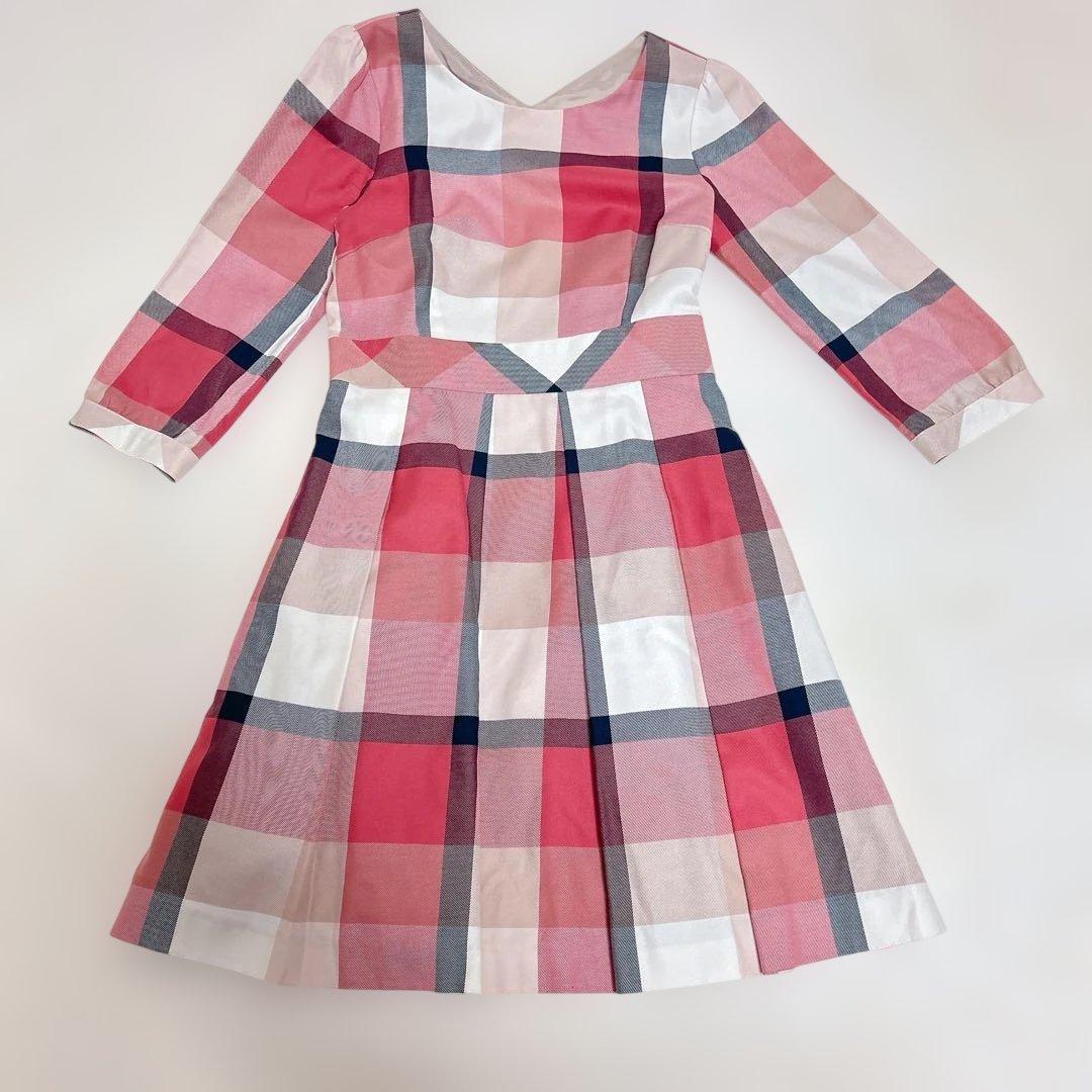 ★美品★ BLUELABEL クレストブリッジチェック　膝丈ワンピース　Lリボン