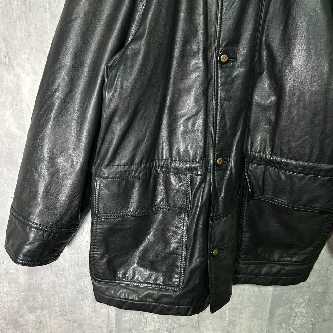ヴィンテージ 牛革 カウレザー カーコート 黒 本革 肩パッドなし