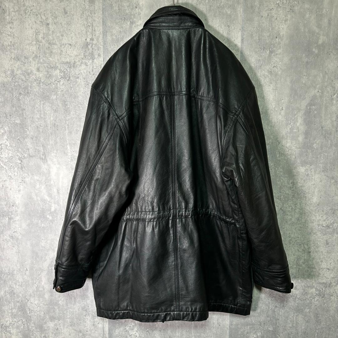 ヴィンテージ 牛革 カウレザー カーコート 黒 本革 肩パッドなし