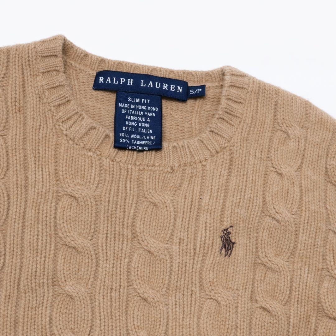 ラルフローレン　ケーブルニット　ポニーロゴ刺繍　カシミヤ混