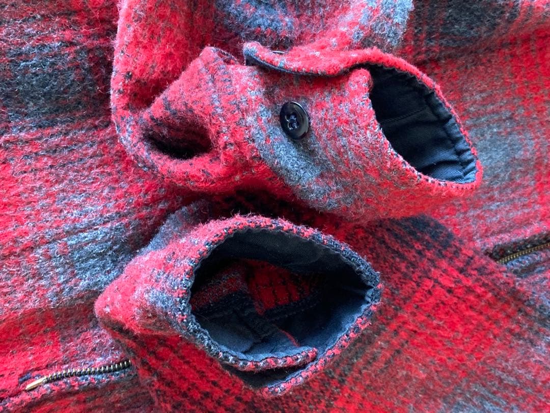 melton綾織りウールオンブレ（濃淡）チェックジッパージャケット 製造USA