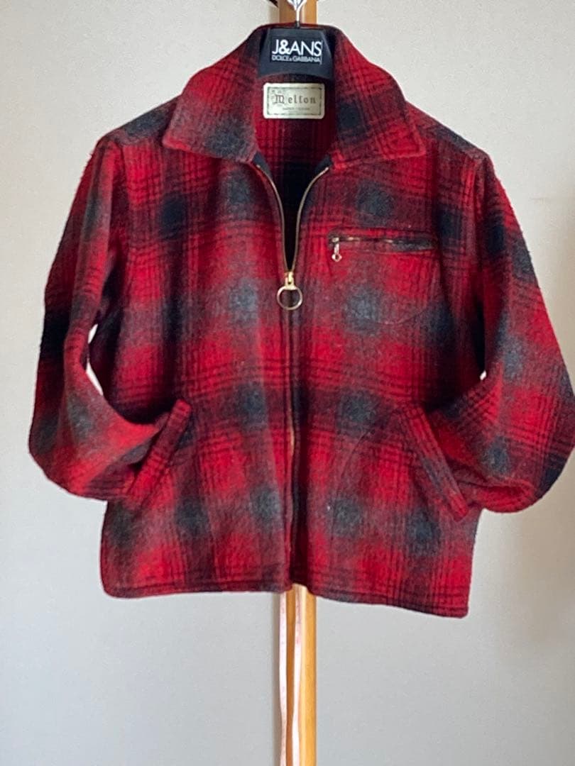 melton綾織りウールオンブレ（濃淡）チェックジッパージャケット 製造USA