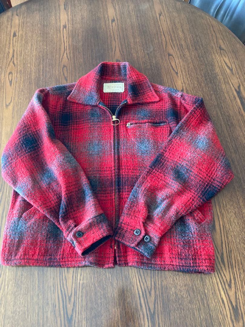 melton綾織りウールオンブレ（濃淡）チェックジッパージャケット 製造USA