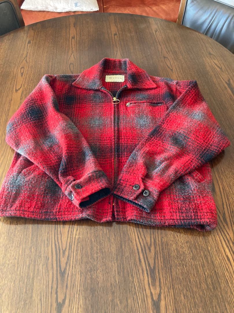 melton綾織りウールオンブレ（濃淡）チェックジッパージャケット 製造USA