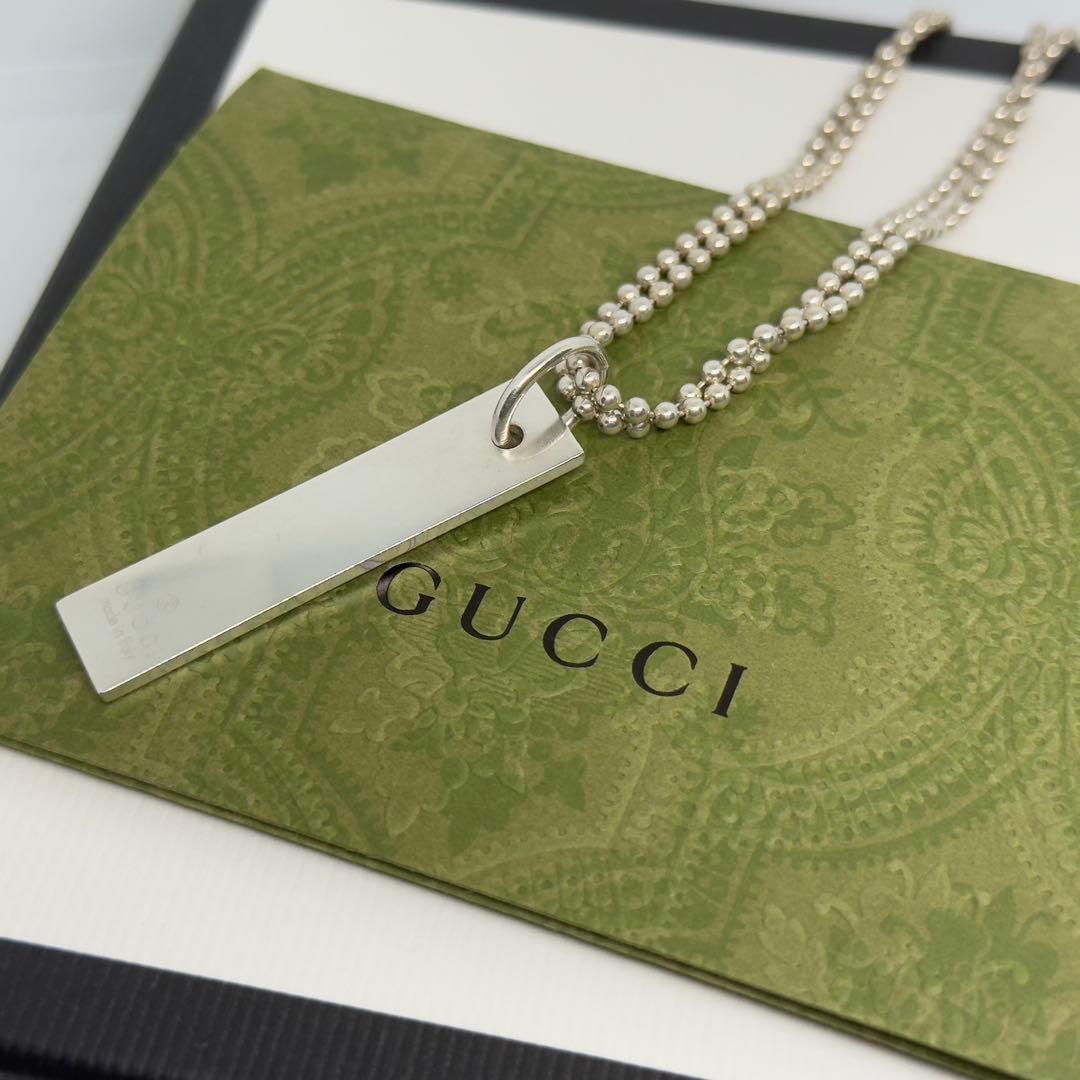 美品 GUCCI ネックレス プレート シルバー 925 ボールチェーン 2連