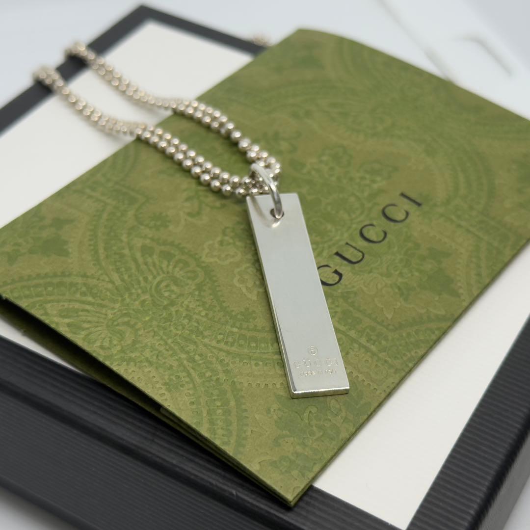 美品 GUCCI ネックレス プレート シルバー 925 ボールチェーン 2連