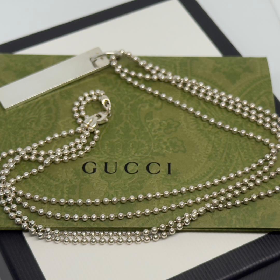 美品 GUCCI ネックレス プレート シルバー 925 ボールチェーン 2連